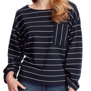 Ella Moss Blue Reese Striped Pocket Top XS NWT